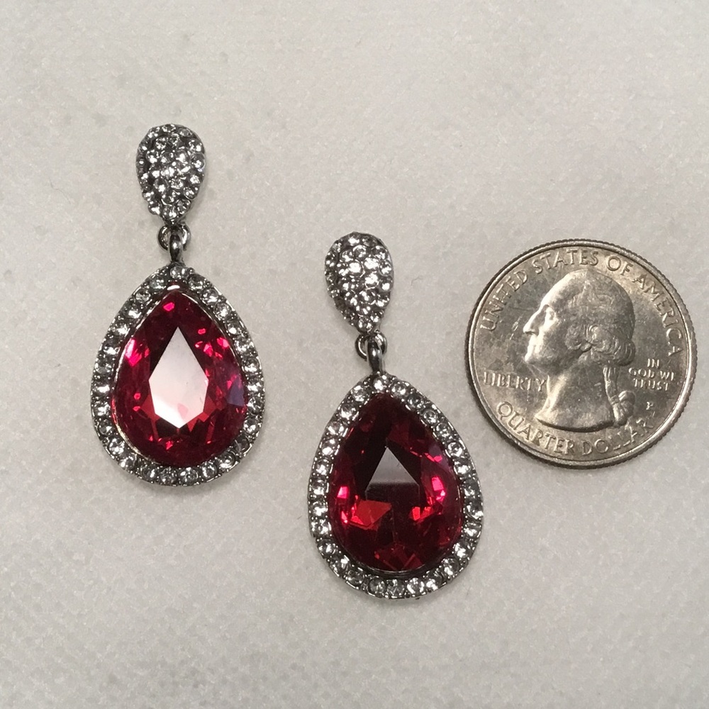 Teardrop Red and Crystal Earrings - Picture 2 of 2